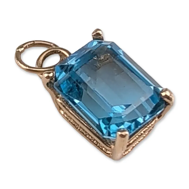 14K Yellow Gold Emerald Cut Blue Topaz Pendant Charm from auction in Hollywood, Florida — image 9
