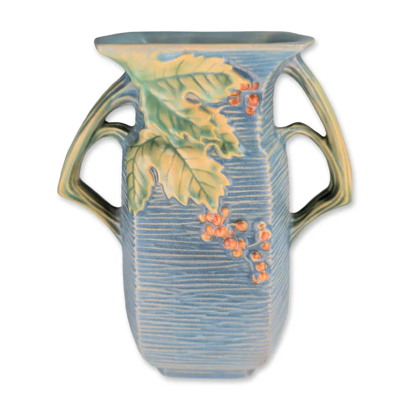 Roseville Bushberry Pattern Blue Art Pottery Vase from auction in Hollywood, Florida — image 17