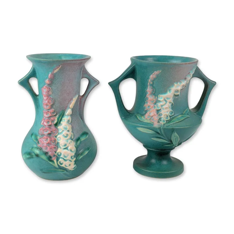 2pc Roseville Foxglove Art Pottery Vases from auction in Hollywood, Florida — image 23