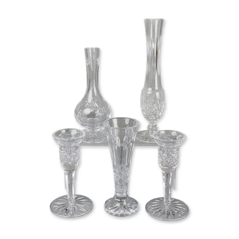 5pc Waterford Cut Crystal Tableware Vases and Candlesticks from auction in Hollywood, Florida — image 20
