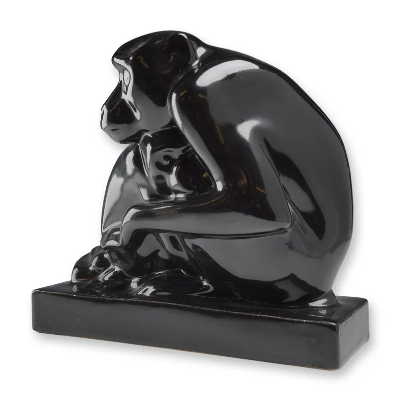 Wedgwood by John Skeaping Black Glazed Ceramic Monkey Figurine from auction in Hollywood, Florida — image 7