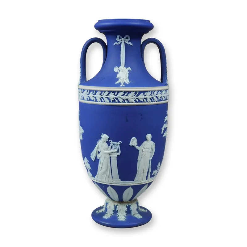Wedgwood Cobalt Blue Jasperware Apollo and the Muses Amphora Vase from auction in Hollywood, Florida — image 9