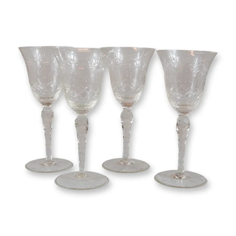 4pc Cut Glass Decorated Wine Glasses with Faceted Stems from auction in Hollywood, Florida — image 41