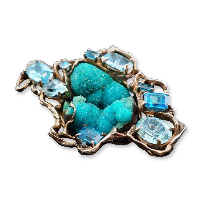 Brutalist Large Pendant with Chrysocolla and Blue Topaz from auction in Hollywood, Florida — image 5