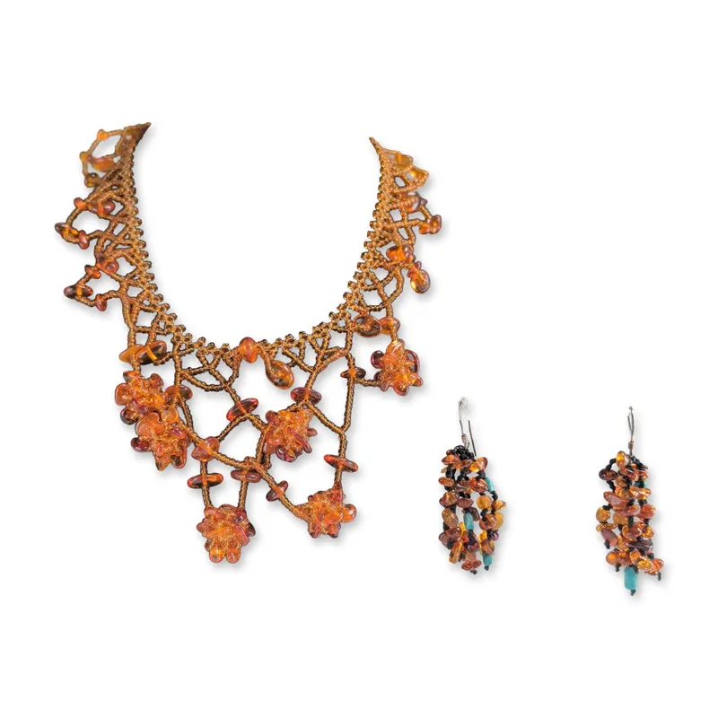 2pc Amber and Seed Bead Necklace and Earrings Jewelry Suite from auction in Hollywood, Florida — image 24