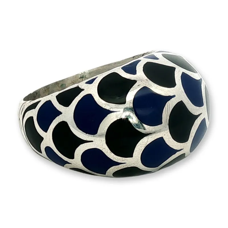 John Hardy Legends Naga Sterling Silver and Blue and Black Enamel Dome Ring from auction in Hollywood, Florida — image 2