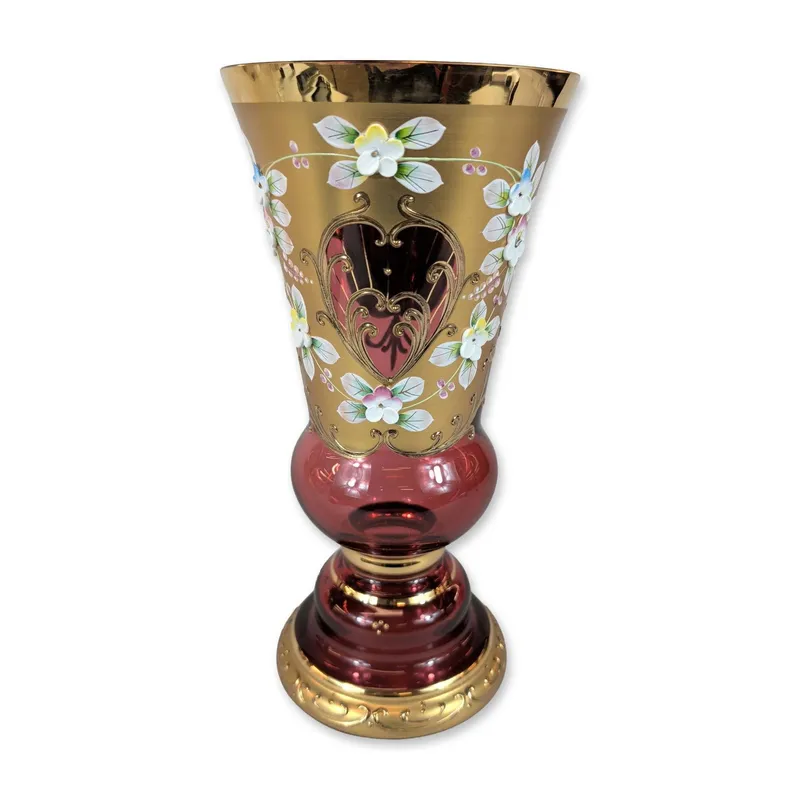 Bohemian Ruby Red High Enamel Glass Vase from auction in Hollywood, Florida — image 8