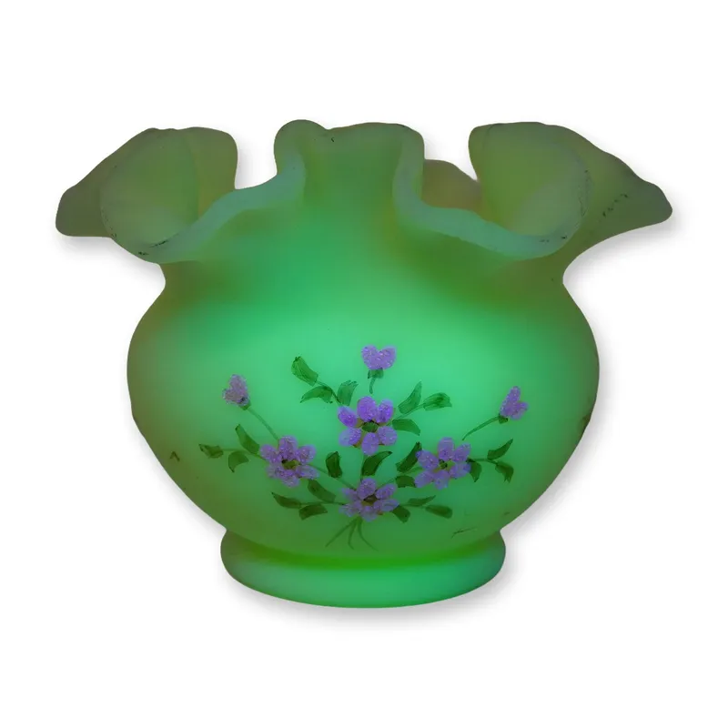 Fenton Signed Uranium Custard Glass Miniature Ruffled Vase from auction in Hollywood, Florida — image 9