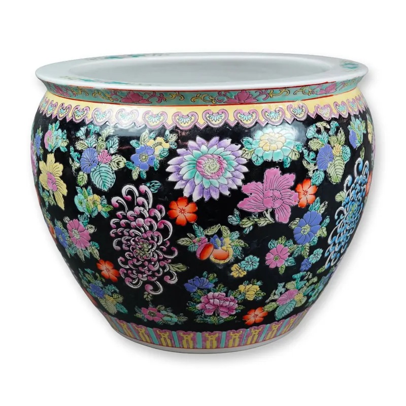 Large Chinese Famille Noire Mille Fleurs Porcelain Fish Basin from auction in Hollywood, Florida — image 14