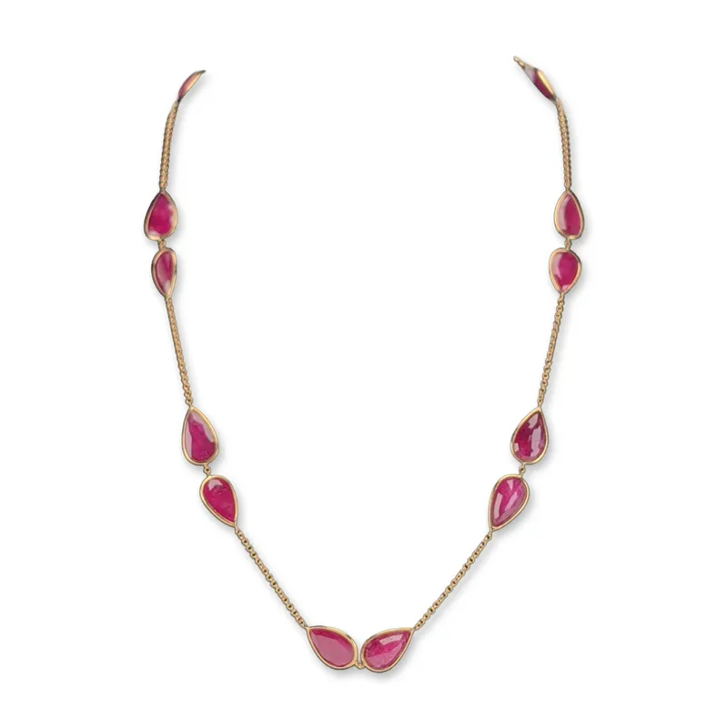 Nova Italian 18K Yellow Gold 55.63ctw Ruby Station Necklace from auction in Hollywood, Florida — image 3