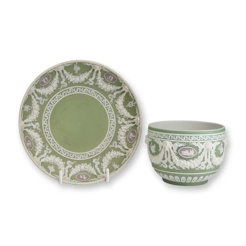 2pc Wedgwood Tri-Color Jasperware Green Tea Bowl and Saucer from auction in Hollywood, Florida — image 25