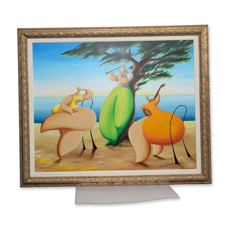Jean-Louis Toutain (French 1948-2008) Musicians on the Beach, Oil on Canvas, Signed from auction in Hollywood, Florida — image 9