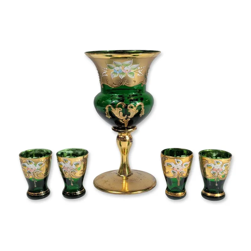 5pc Murano Vetreria-Veneiere Green 24K Gilt Glassware Set from auction in Hollywood, Florida — image 20