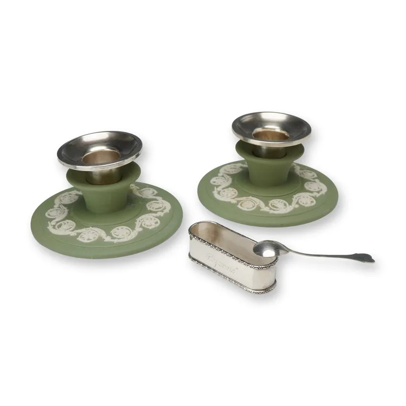 A 4pc Collection of Wedgwood Jasperware Candle Holders and Sterling Silver Table Articles from auction in Hollywood, Florida — image 8