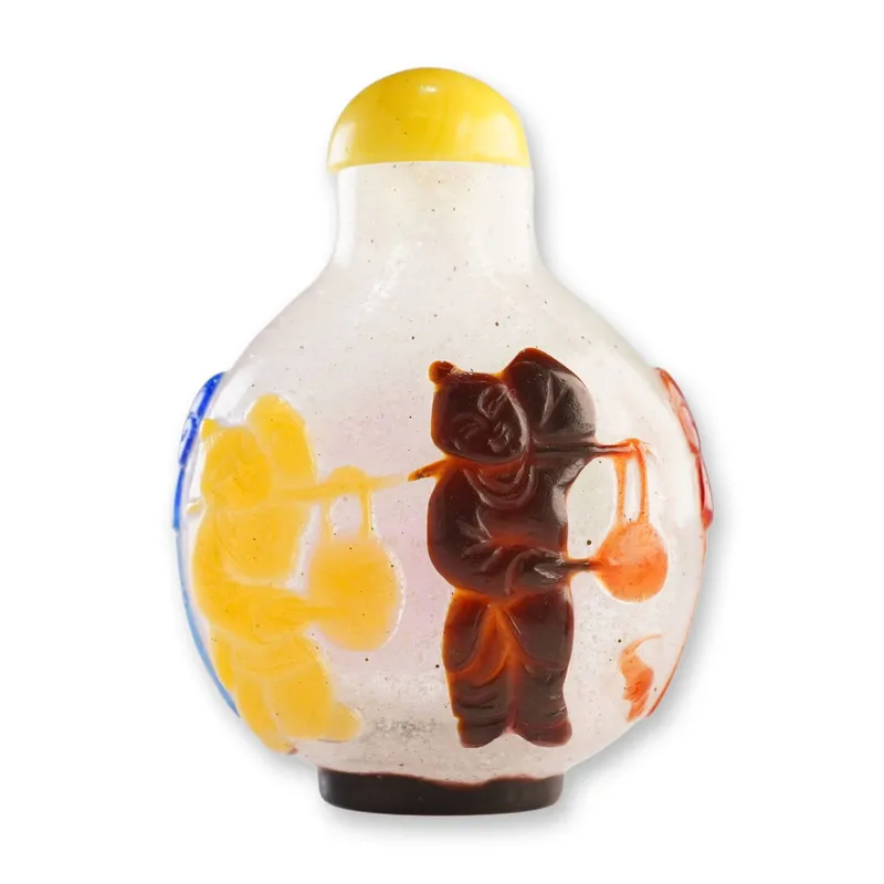 Peking Glass Snuff Bottle, Multi-color Overlay Boys from auction in Hollywood, Florida — image 18