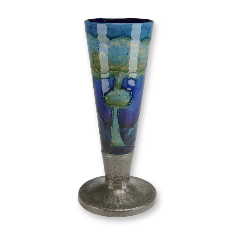 Moorcroft Pottery and Tudric Pewter Mounted Vase, Moonlit Blue from auction in Hollywood, Florida — image 5