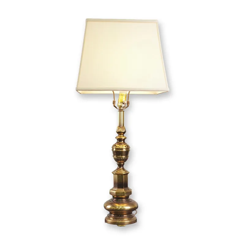 Multi-Tiered Brass Candlestick Style Table Lamp with Shade from auction in Hollywood, Florida — image 17