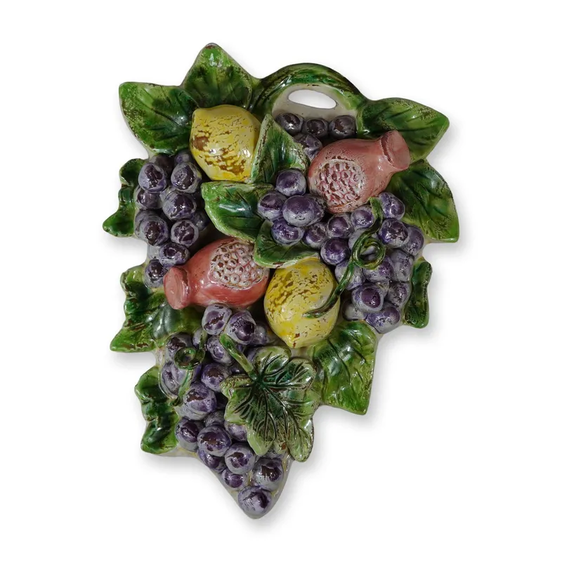 Polychrome Glazed Terracotta Fruit and Foliage Wall Plaque from auction in Hollywood, Florida — image 21