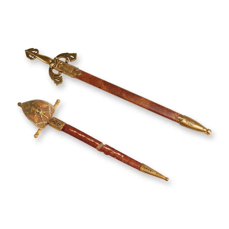 2pc Spanish Decorative Miniature Sword-Shaped Letter Openers with Sheaths from auction in Hollywood, Florida — image 48