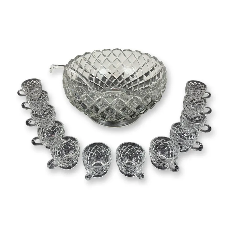 Fourteen Piece Pressed Glass Williamsburg Style Punch Bowl Set from auction in Hollywood, Florida — image 35