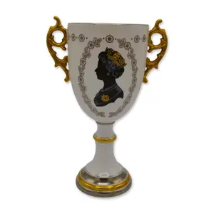 Coalport Two Handled Loving Cup Goblet, Queen Elizabeth II, Silver Jubilee, 1977