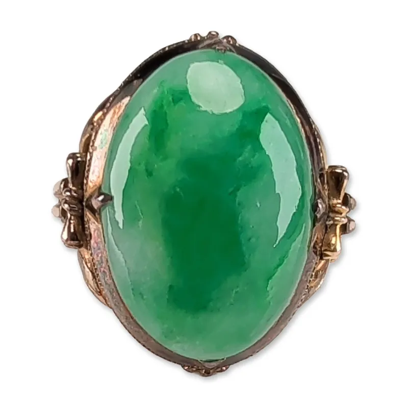 14K Yellow Gold Green Jade Cabochon Ring from auction in Hollywood, Florida — image 7