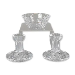 3pc Waterford Cut Crystal Glandore Bowl and Laurel Candlesticks