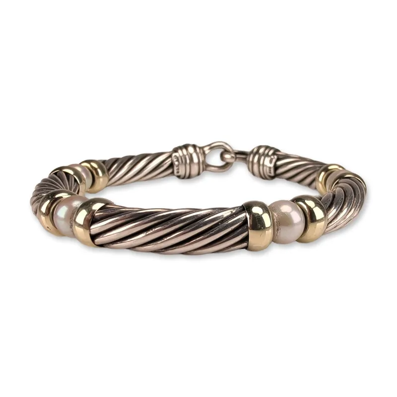 David Yurman Two-Tone 14K Gold and Sterling Silver Pearl Metro Station Bracelet from auction in Hollywood, Florida — image 21