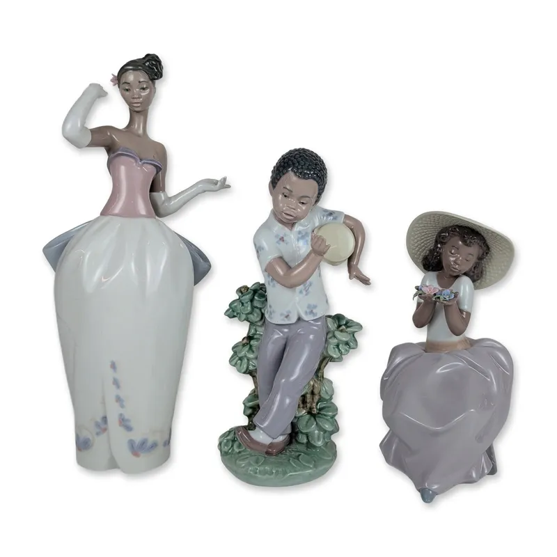 3pc Lladro Spanish Glazed Porcelain Figurines, Sharia, Bongo Beat, and Sweet Fragrance from auction in Hollywood, Florida — image 30