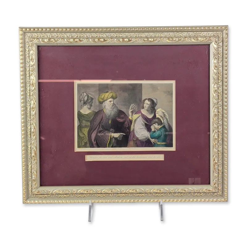 After Guercino, "Abraham Casting Out Hagar" Framed Hand-Colored Engraving from auction in Hollywood, Florida — image 14