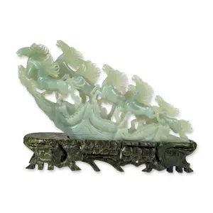 Chinese Carved Serpentine Eight Galloping Horses Sculpture