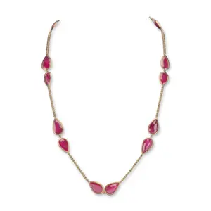 Nova Italian 18K Yellow Gold 55.63ctw Ruby Station Necklace