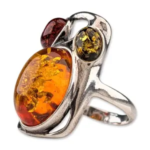 Modernist Sterling Silver and Multi-Color Amber Ring