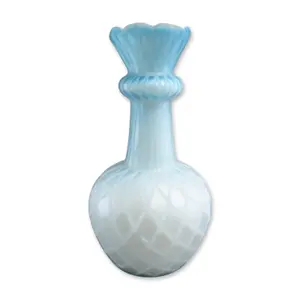 Victorian Blue Diamond Quilted Mother of Pearl Satin Glass Vase