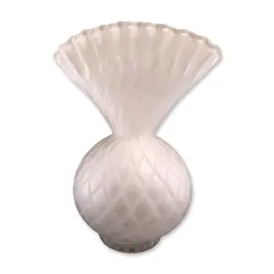 Victorian Frosted Opalescent Milk Glass Quilted White Diamond Satin Glass Ruffled Vase