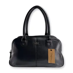 Cole Haan Black Pebbled Leather Triple-Compartment Satchel
