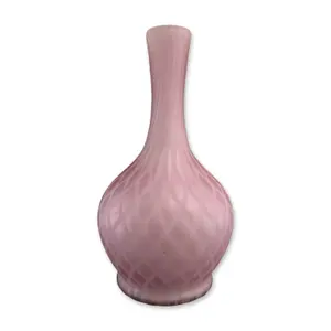 Victorian Pink Diamond Quilted Mother of Pearl Satin Glass Vase