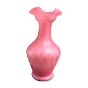 Victorian Shaded Pink Diamond Quilted Satin Glass Vase