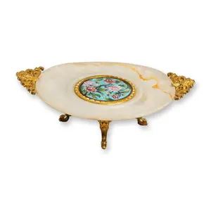 French 19th Century Onyx and Ormolu Mounted Centerpiece with Champleve Enamel Medallion