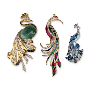 3pc Group of Vintage Costume Jewelry Peacock Brooches