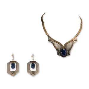 2pc Lapis Lazuli Mixed Metal Jewelry Set