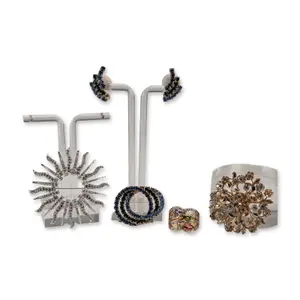 5pc Group of Silver and Gold Tone Rhinestone Costume Jewelry