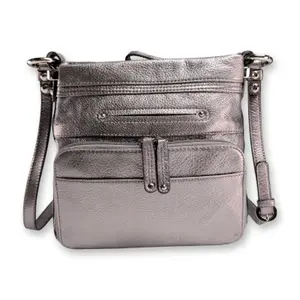B. Makowsky Silver Metallic Leather Crossbody Bag