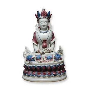 Porcelain Guanyin Red and Blue Glaze Sculpture