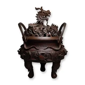 Chinese Bronze Tripod Censer, Dragon and Sealife