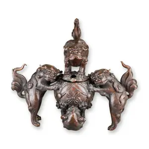 19th Century Chinese Patinated Bronze Tripod Censer with Relief Dragon Motifs