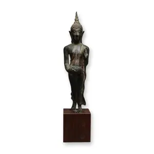 Thai Bronze Walking Buddha Sculpture