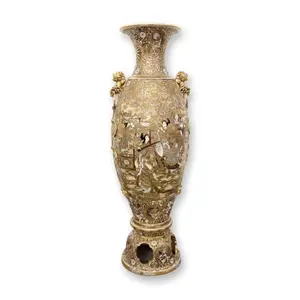 Satsuma Palace Vase with Foo Dog Handles and Base