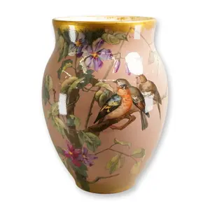 Impressive Large European Hand-Painted Porcelain Vase with Avian Scenes, Late 19th / Early 20th
