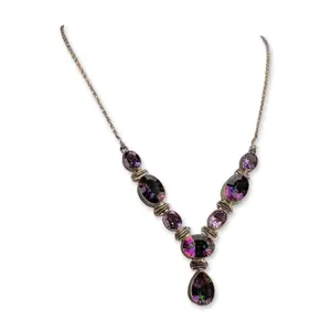 Indian Sterling Silver Amethyst and Mystic Gemstone Necklace